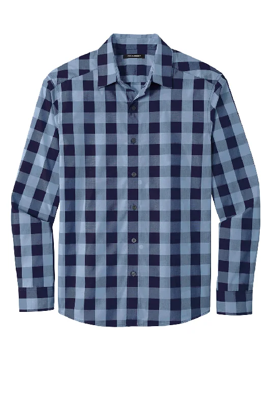 Port Authority Mens Everyday Plaid Long Sleeve Button Down Shirt - True Navy Blue