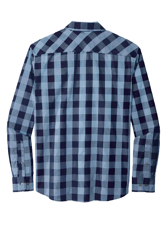 Port Authority Mens Everyday Plaid Long Sleeve Button Down Shirt - True Navy Blue