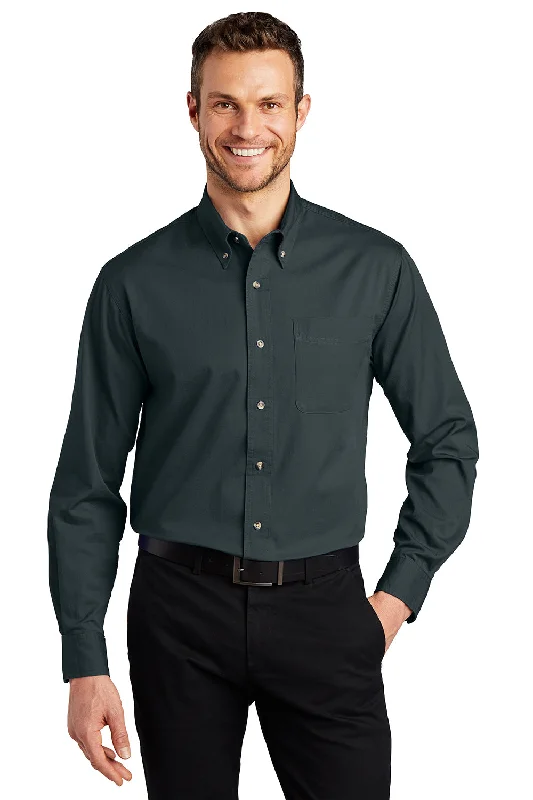 Port Authority Mens Long Sleeve Button Down Shirt w/ Pocket - Classic Navy Blue