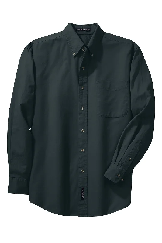 Port Authority Mens Long Sleeve Button Down Shirt w/ Pocket - Classic Navy Blue