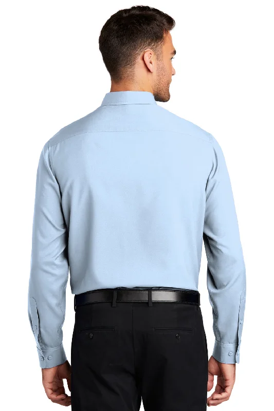 Port Authority Mens Performance Moisture Wicking Long Sleeve Button Down Shirt w/ Pocket - Cloud Blue