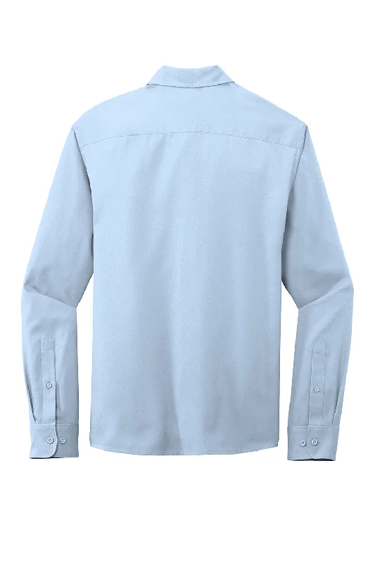 Port Authority Mens Performance Moisture Wicking Long Sleeve Button Down Shirt w/ Pocket - Cloud Blue