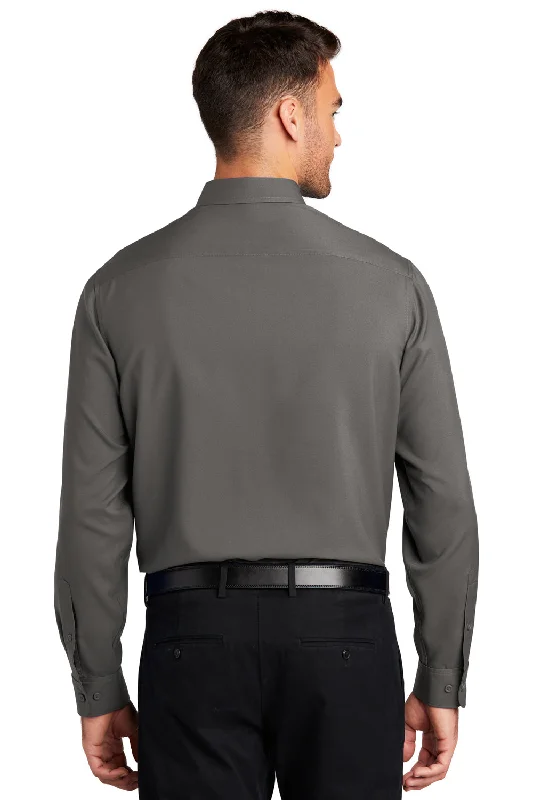 Port Authority Mens Performance Moisture Wicking Long Sleeve Button Down Shirt w/ Pocket - Graphite Grey