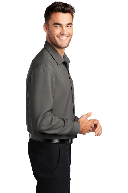 Port Authority Mens Performance Moisture Wicking Long Sleeve Button Down Shirt w/ Pocket - Graphite Grey