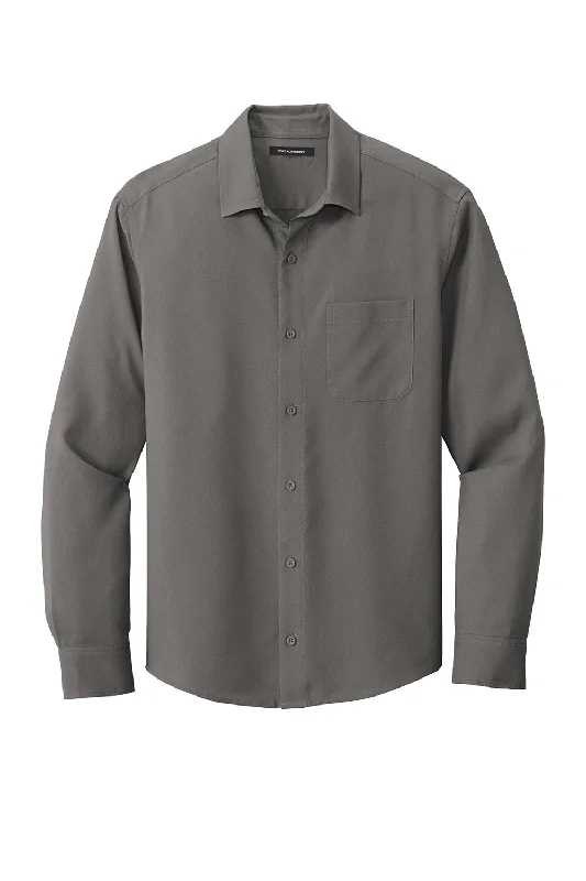 Port Authority Mens Performance Moisture Wicking Long Sleeve Button Down Shirt w/ Pocket - Graphite Grey