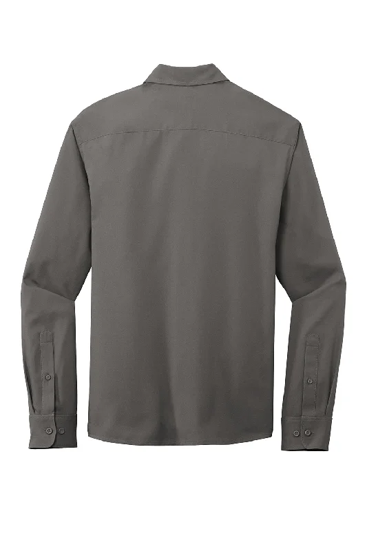 Port Authority Mens Performance Moisture Wicking Long Sleeve Button Down Shirt w/ Pocket - Graphite Grey