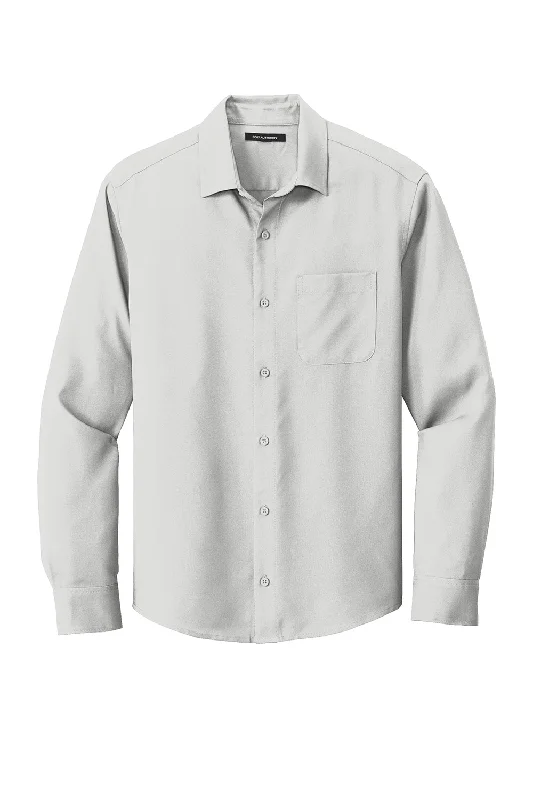 Port Authority Mens Performance Moisture Wicking Long Sleeve Button Down Shirt w/ Pocket - Silver Grey