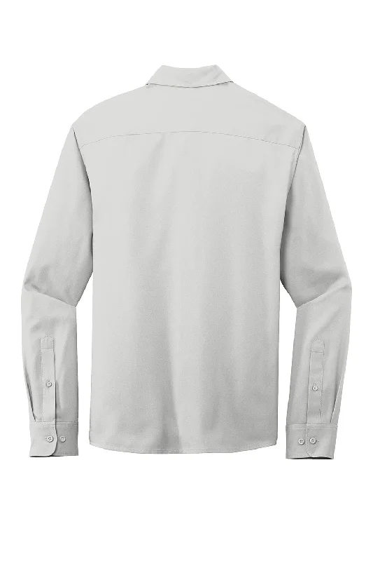 Port Authority Mens Performance Moisture Wicking Long Sleeve Button Down Shirt w/ Pocket - Silver Grey