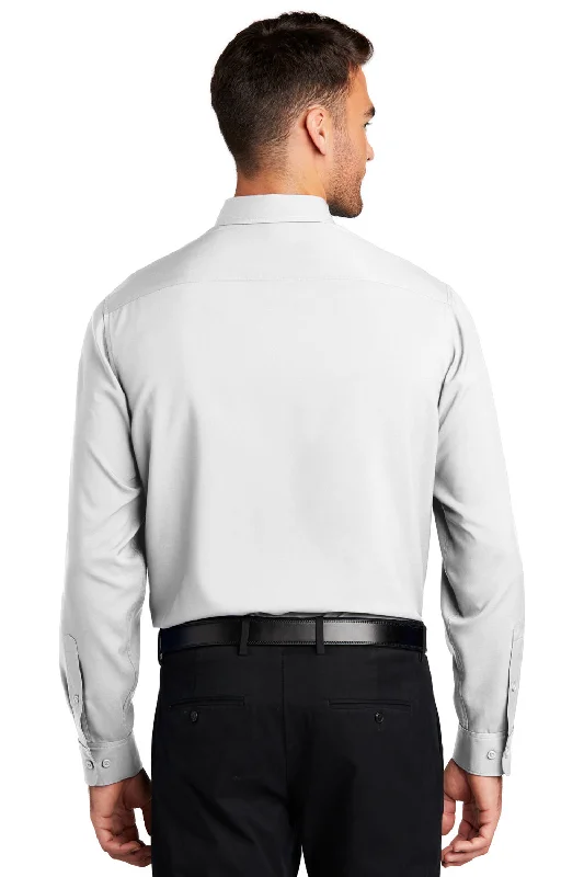 Port Authority Mens Performance Moisture Wicking Long Sleeve Button Down Shirt w/ Pocket - White