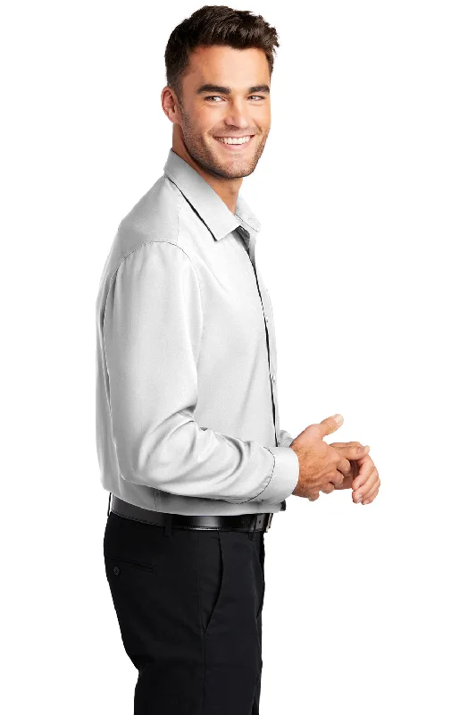 Port Authority Mens Performance Moisture Wicking Long Sleeve Button Down Shirt w/ Pocket - White