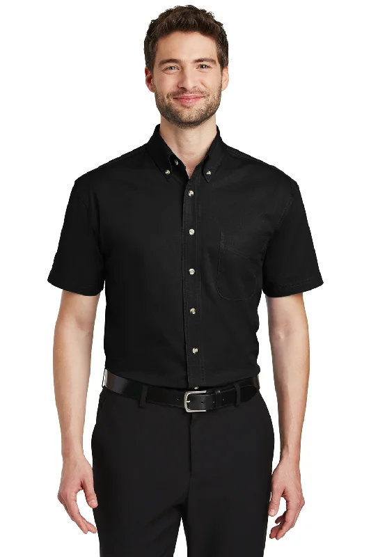 Port Authority Mens Short Sleeve Button Down Shirt w/ Pocket - Black