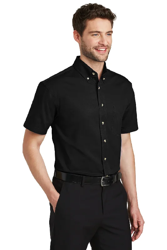 Port Authority Mens Short Sleeve Button Down Shirt w/ Pocket - Black