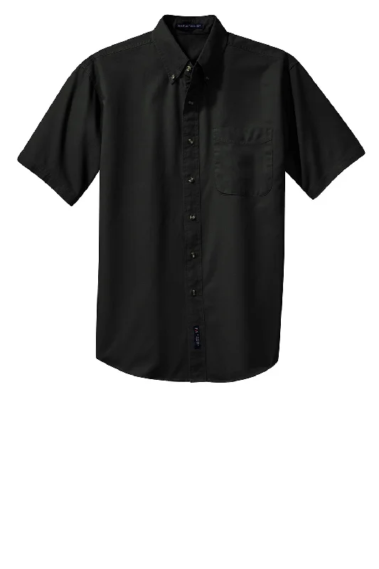 Port Authority Mens Short Sleeve Button Down Shirt w/ Pocket - Black