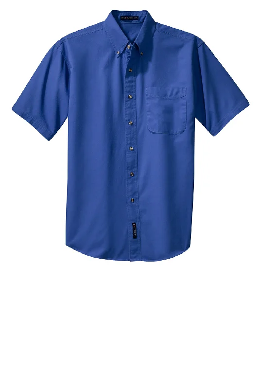 Port Authority Mens Short Sleeve Button Down Shirt w/ Pocket - Faded Blue