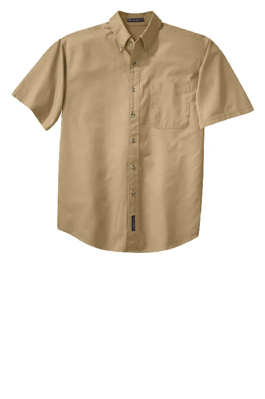 Port Authority Mens Short Sleeve Button Down Shirt w/ Pocket - Khaki