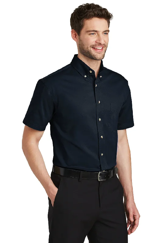 Port Authority Mens Short Sleeve Button Down Shirt w/ Pocket - Classic Navy Blue