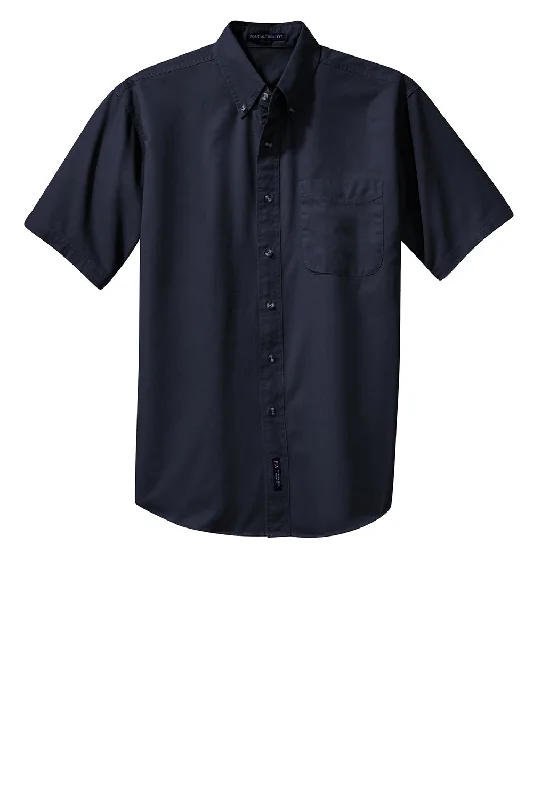 Port Authority Mens Short Sleeve Button Down Shirt w/ Pocket - Classic Navy Blue