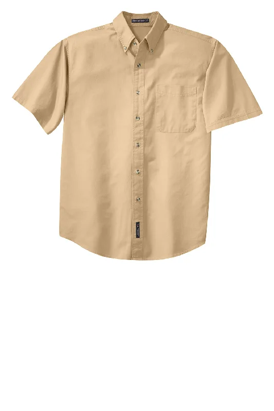 Port Authority Mens Short Sleeve Button Down Shirt w/ Pocket - Stone