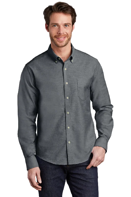 Port Authority Mens SuperPro Wrinkle Resistant Long Sleeve Button Down Shirt w/ Pocket - Black