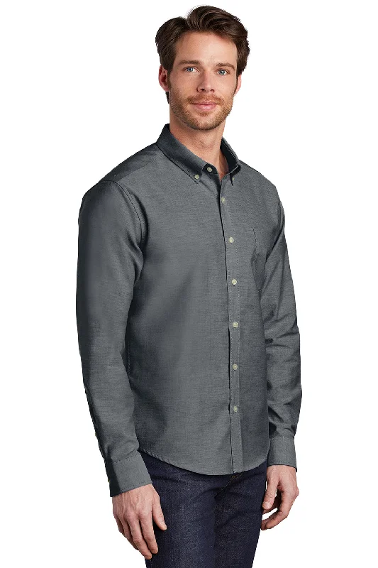 Port Authority Mens SuperPro Wrinkle Resistant Long Sleeve Button Down Shirt w/ Pocket - Black