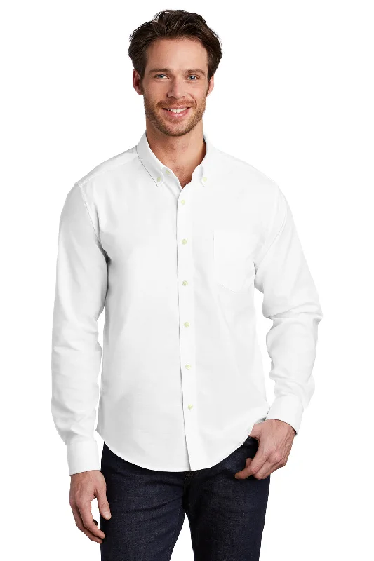 Port Authority Mens SuperPro Wrinkle Resistant Long Sleeve Button Down Shirt w/ Pocket - White