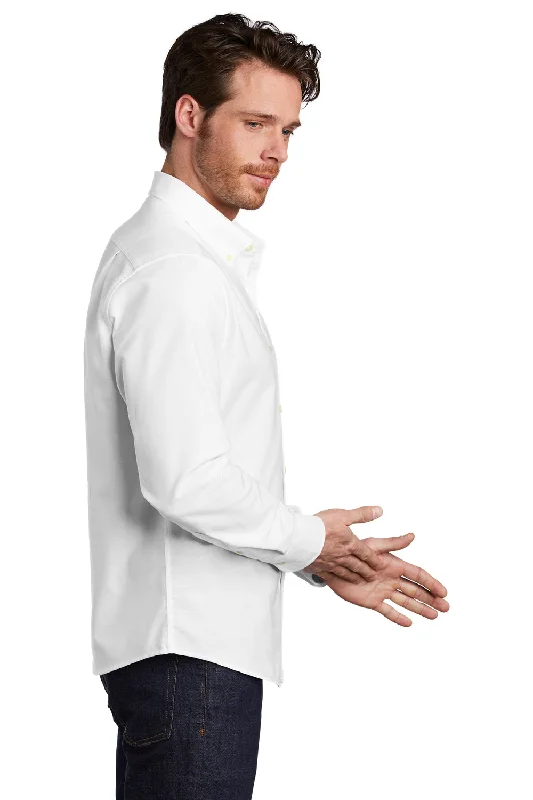 Port Authority Mens SuperPro Wrinkle Resistant Long Sleeve Button Down Shirt w/ Pocket - White