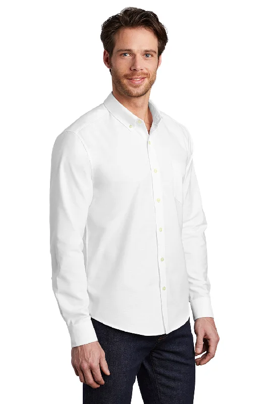 Port Authority Mens SuperPro Wrinkle Resistant Long Sleeve Button Down Shirt w/ Pocket - White