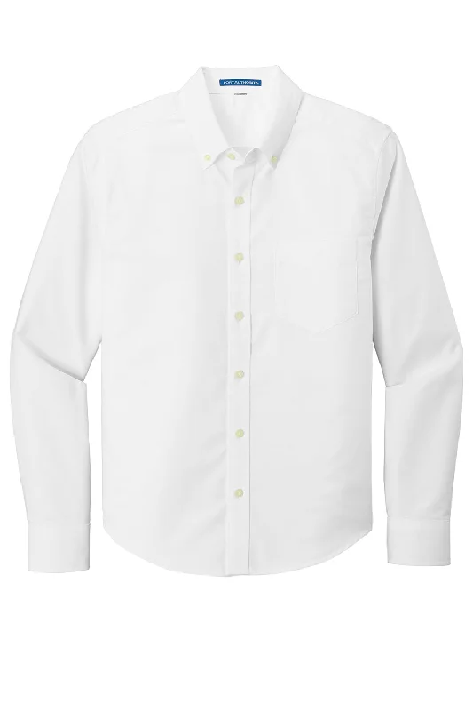 Port Authority Mens SuperPro Wrinkle Resistant Long Sleeve Button Down Shirt w/ Pocket - White