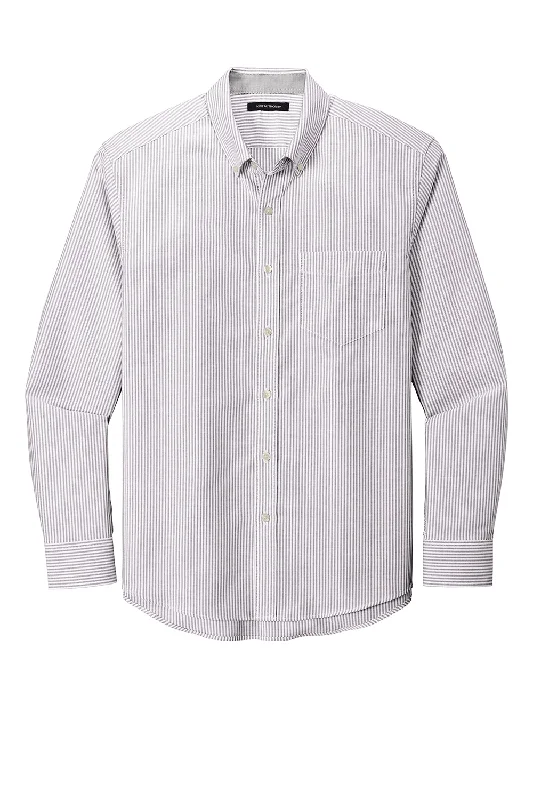 Port Authority Mens SuperPro Wrinkle Resistant Long Sleeve Button Down Shirt w/ Pocket - Gusty Grey/White