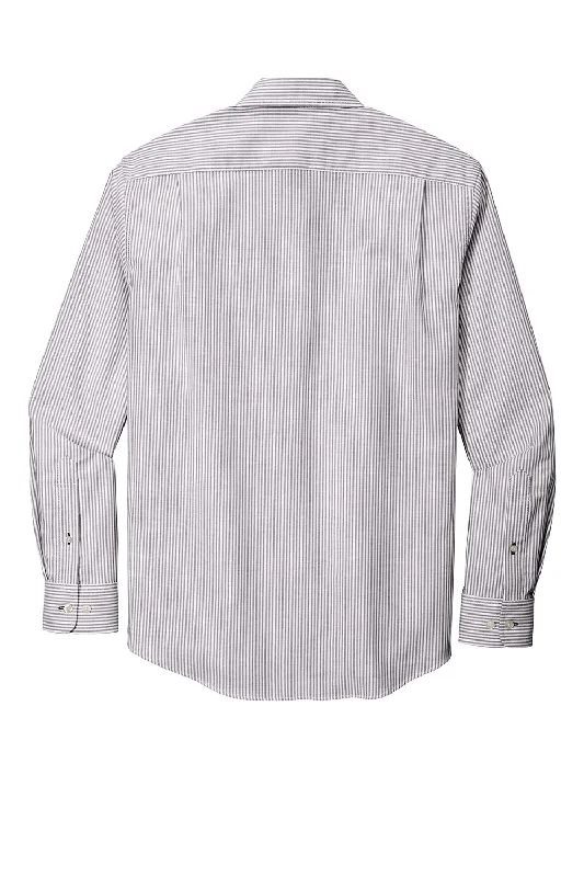 Port Authority Mens SuperPro Wrinkle Resistant Long Sleeve Button Down Shirt w/ Pocket - Gusty Grey/White