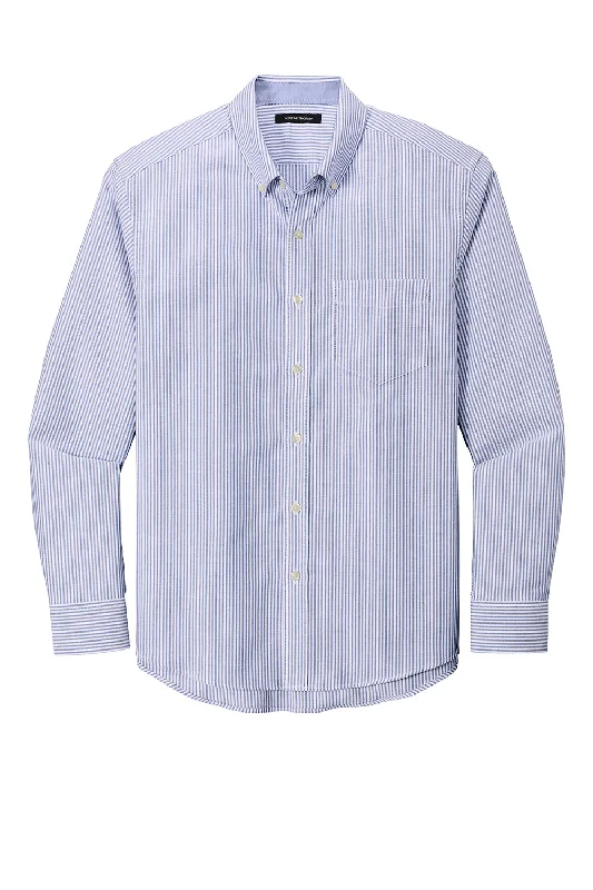 Port Authority Mens SuperPro Wrinkle Resistant Long Sleeve Button Down Shirt w/ Pocket - Oxford Blue/White