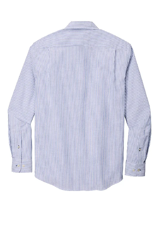 Port Authority Mens SuperPro Wrinkle Resistant Long Sleeve Button Down Shirt w/ Pocket - Oxford Blue/White