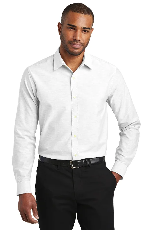 Port Authority Mens SuperPro Oxford Wrinkle Resistant Long Sleeve Button Down Shirt - White