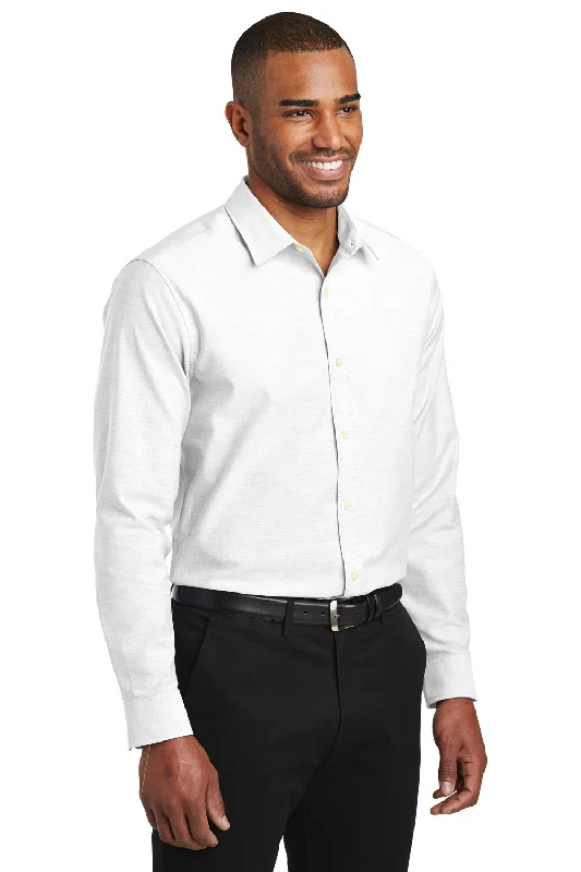 Port Authority Mens SuperPro Oxford Wrinkle Resistant Long Sleeve Button Down Shirt - White