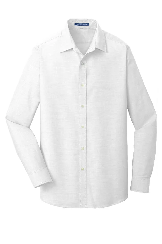 Port Authority Mens SuperPro Oxford Wrinkle Resistant Long Sleeve Button Down Shirt - White