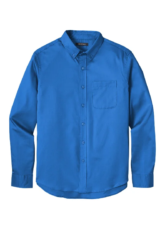 Port Authority Mens SuperPro Wrinkle Resistant React Long Sleeve Button Down Shirt w/ Pocket - Strong Blue