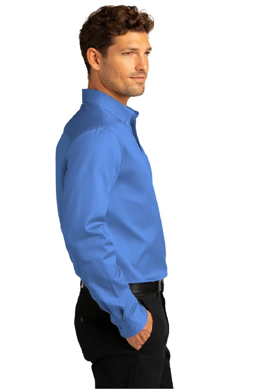 Port Authority Mens SuperPro Wrinkle Resistant React Long Sleeve Button Down Shirt w/ Pocket - Ultramarine Blue