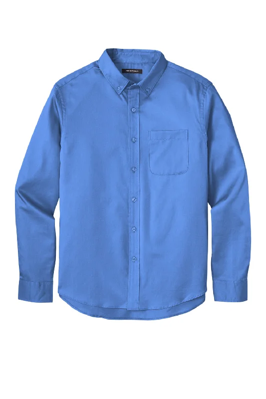 Port Authority Mens SuperPro Wrinkle Resistant React Long Sleeve Button Down Shirt w/ Pocket - Ultramarine Blue