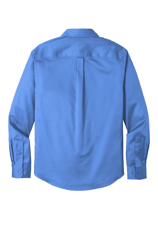 Port Authority Mens SuperPro Wrinkle Resistant React Long Sleeve Button Down Shirt w/ Pocket - Ultramarine Blue