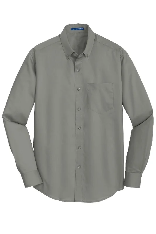 Port Authority Mens SuperPro Wrinkle Resistant Long Sleeve Button Down Shirt w/ Pocket - Monument Grey