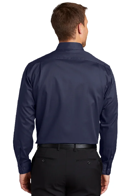 Port Authority Mens SuperPro Wrinkle Resistant Long Sleeve Button Down Shirt w/ Pocket - True Navy Blue