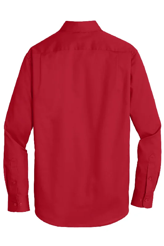 Port Authority Mens SuperPro Wrinkle Resistant Long Sleeve Button Down Shirt w/ Pocket - Rich Red