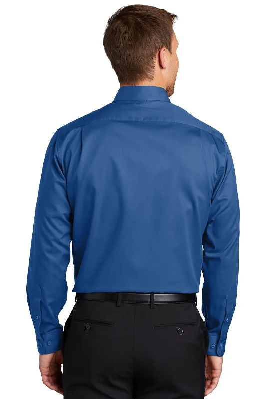 Port Authority Mens SuperPro Wrinkle Resistant Long Sleeve Button Down Shirt w/ Pocket - True Blue