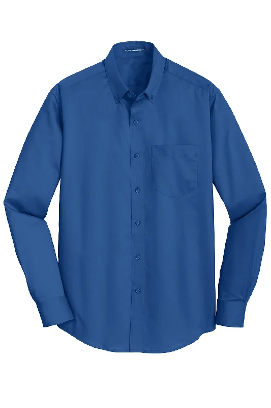 Port Authority Mens SuperPro Wrinkle Resistant Long Sleeve Button Down Shirt w/ Pocket - True Blue