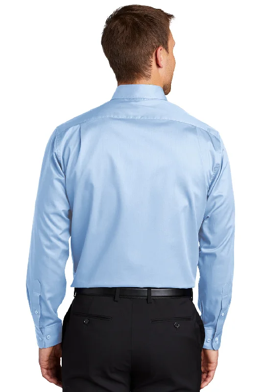 Port Authority Mens SuperPro Wrinkle Resistant Long Sleeve Button Down Shirt w/ Pocket - Cloud Blue