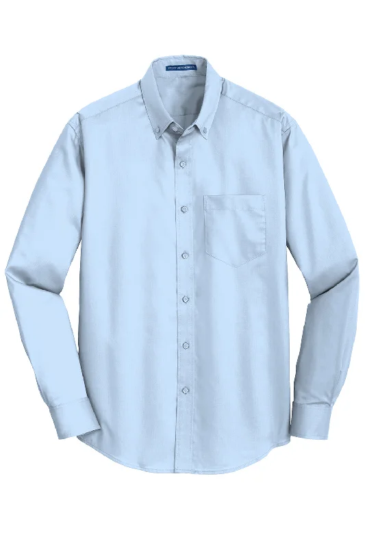 Port Authority Mens SuperPro Wrinkle Resistant Long Sleeve Button Down Shirt w/ Pocket - Cloud Blue