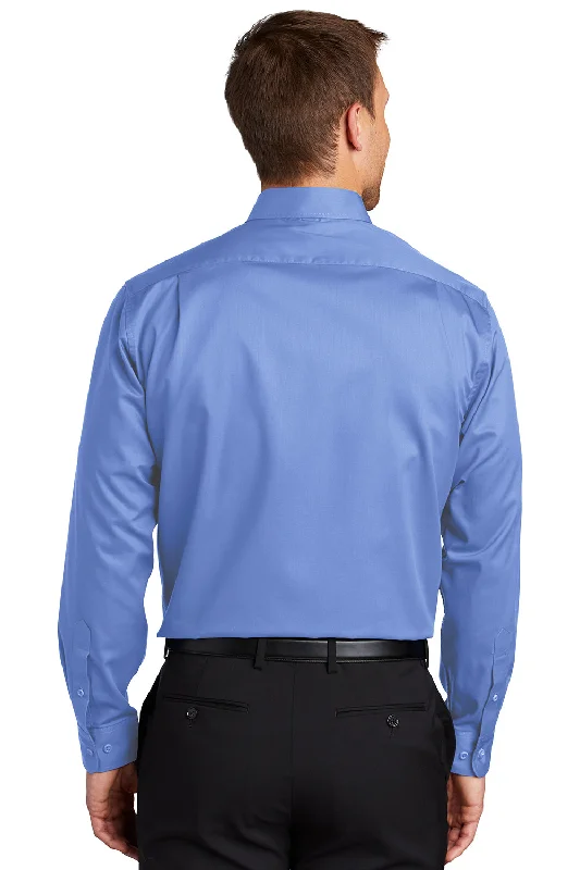 Port Authority Mens SuperPro Wrinkle Resistant Long Sleeve Button Down Shirt w/ Pocket - Ultramarine Blue