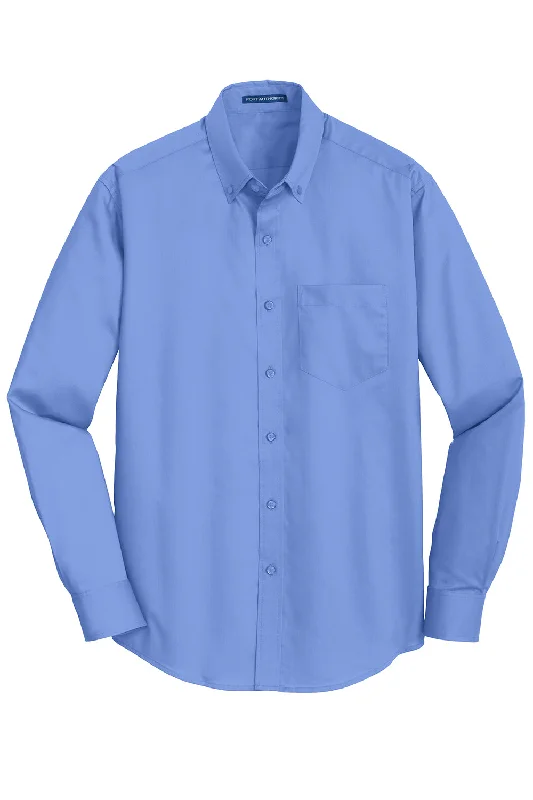 Port Authority Mens SuperPro Wrinkle Resistant Long Sleeve Button Down Shirt w/ Pocket - Ultramarine Blue