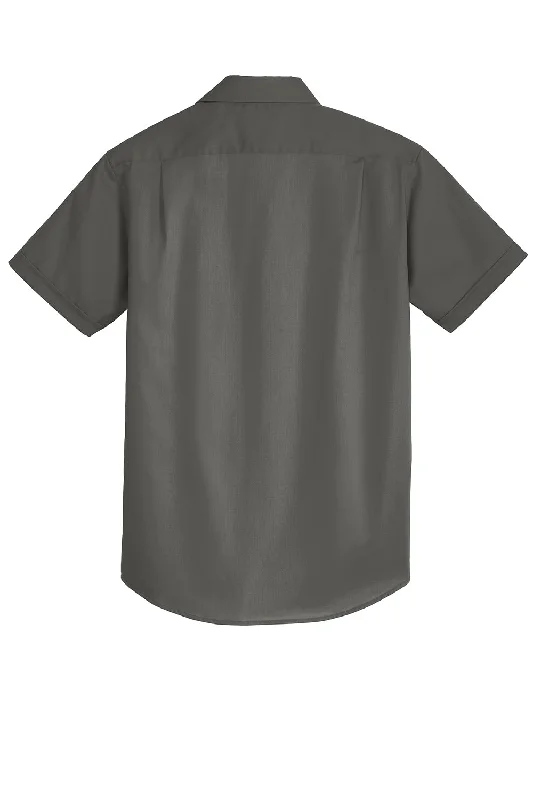 Port Authority Mens SuperPro Wrinkle Resistant Short Sleeve Button Down Shirt w/ Pocket - Sterling Grey