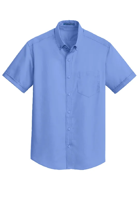 Port Authority Mens SuperPro Wrinkle Resistant Short Sleeve Button Down Shirt w/ Pocket - Ultramarine Blue